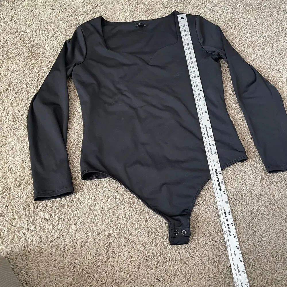 Express Body Contour Compression Sweetheart Neckline Bodysuit Blk longslv sz L - Picture 9 of 11